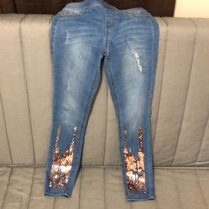 Justice Mid Rise Denim Jeggings with Sequins!